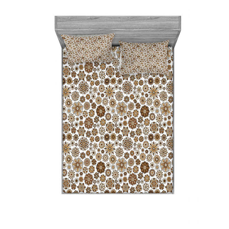 Microfiber Floral Sheet Set, Full/Double Sheet Set with Fitted Sheet