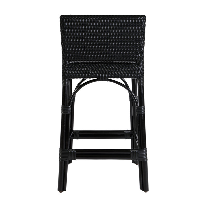 Serienna Blue & White Rattan Low Back Counter Stool, Bar Stool (30" Seat Height), Black