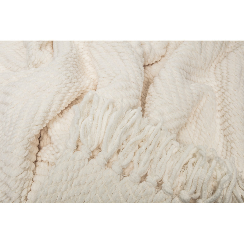 Textured Knitted Throw, Creme, 65" W x 50 L