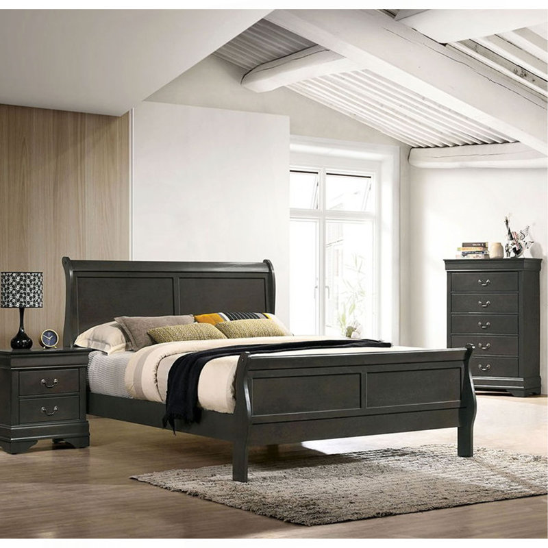 Lit-bateau classique classique gris Louis Phillipe, Grand lit, Gris