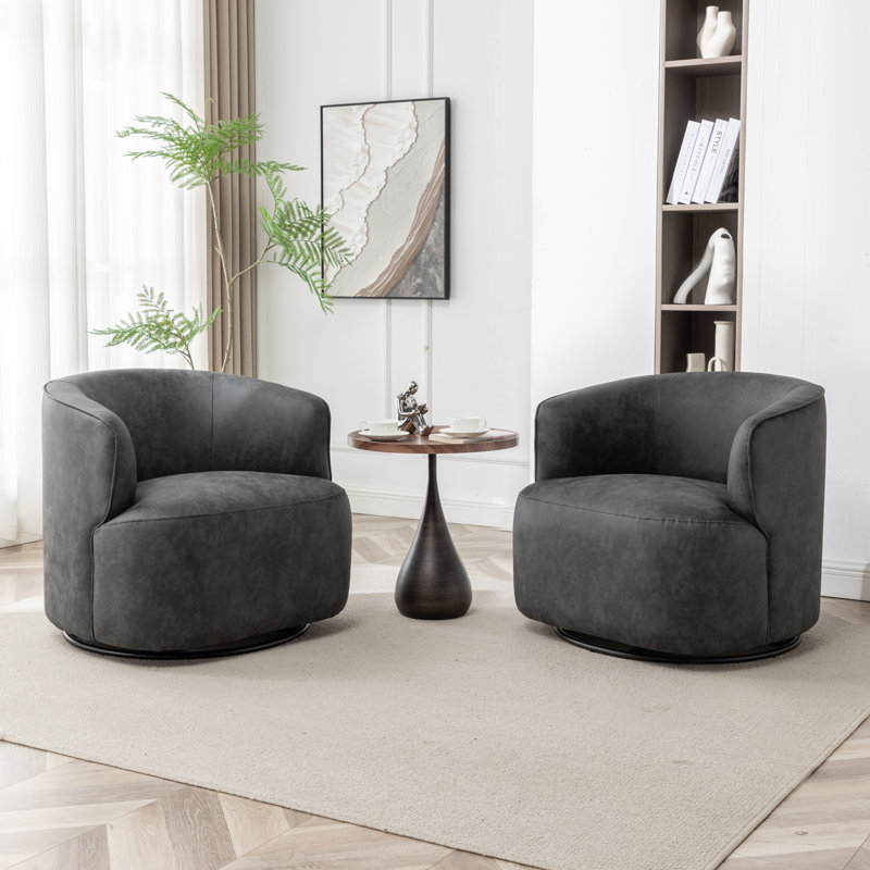 Tybias Faux Leather Swivel Barrel Chair, Black