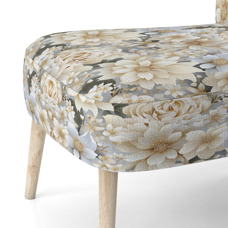 Chaise d'appoint blanche rembourrée de style mandarine et motif bohème III