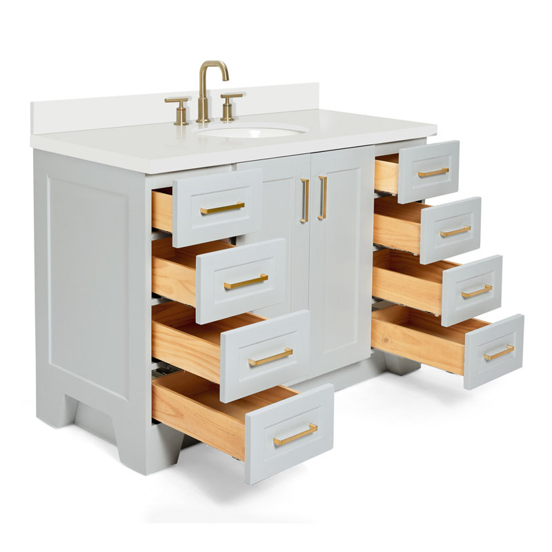 Freitas 48'' Solid Wood Single Bathroom Vanity, Gray, Rectangle, Carrara Marble