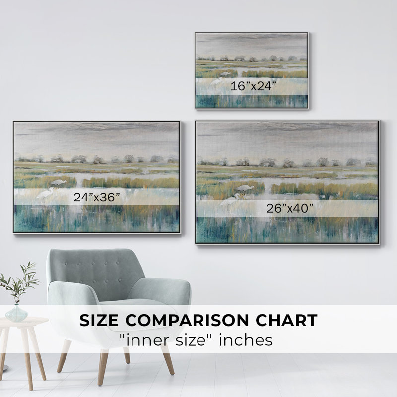 Marshland View V, reproduction d'art sur toile, H 25 po x l 37 po x P 2 po, Cadre blanc