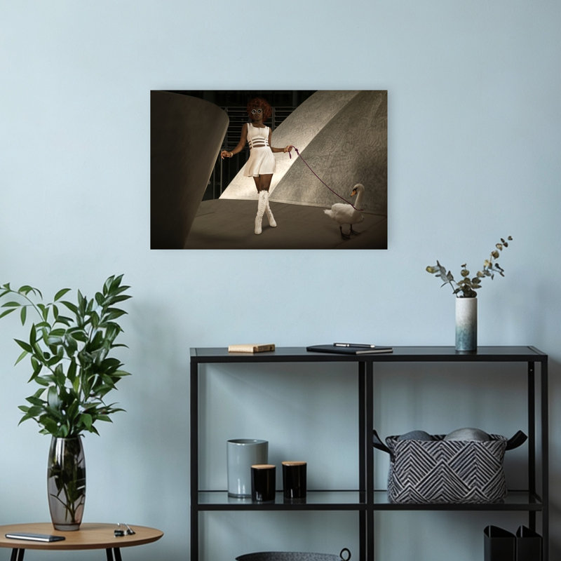Chic Woman White Swan Contemporary Dramatic Elegant Bird Animal Urban Wall Art Print by Christine Von Diepenbroek - Print
