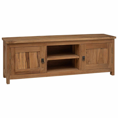 vidaXL TV cabinet with Shelf with Storage Natural Solid Teak Wood Living Room
