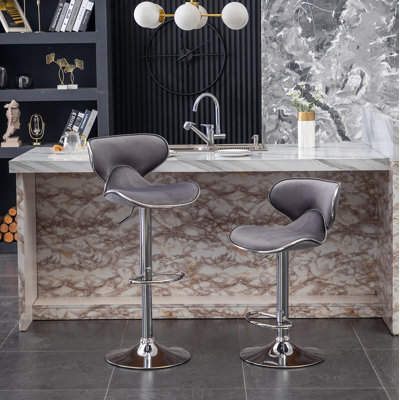 Masaccio Velvet Upholstered Adjustable Swivel Barstool, Set Of 2