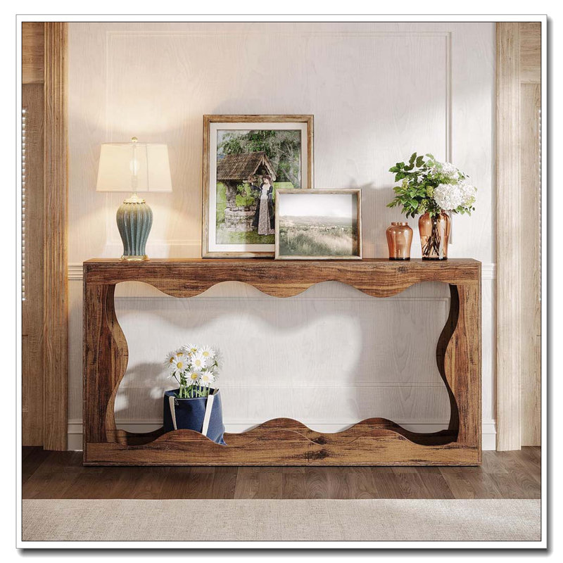 Console 63 po avec rangement en brun, table basse derrière le canapé, station de canapé d'entrée longue, support de console étroite, support de couloir pour le salon de l'entrée