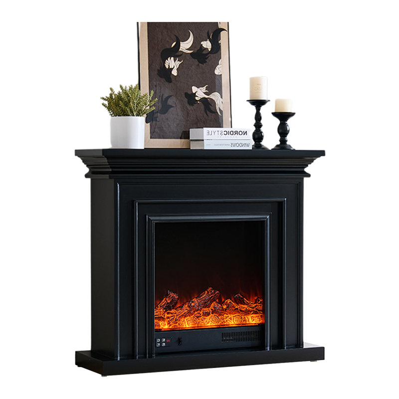 Black Solid Wood Freestanding Fireplace