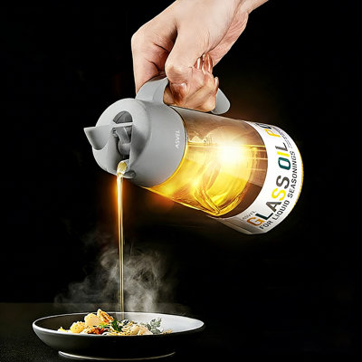 Drip-free Oil Dispenser for Kitchen,650ml Leakproof Glass Oil Bottle with Auto Flip Cap