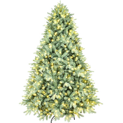 9ft Blue Christmas Tree, 1150 Warm White Led Illumination, 4368 Pe+ Tips, Hinged Branches For Easy And Fast Setup, Stable Stand Tree With Lighting, Assembly, Metal Base