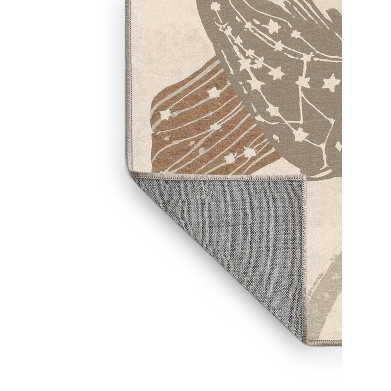 Tapis abstrait côtier beige lavable à la machine Orlena - Reliure beige, 5 x 8