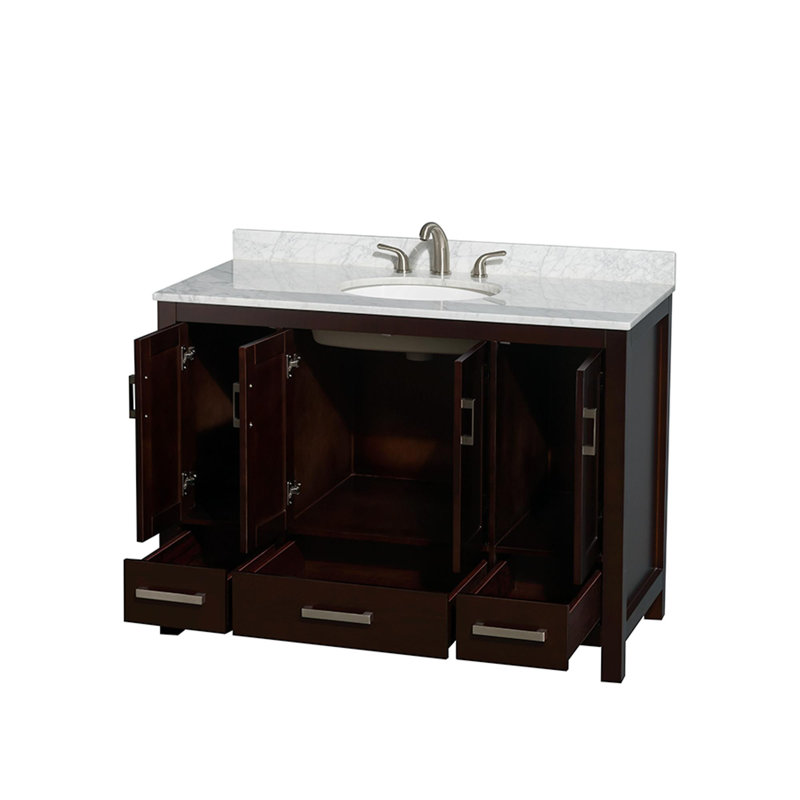 Sheffield 48" Freestanding Single Bathroom Vanity with Marble Top, White Carrera Marble, Espresso