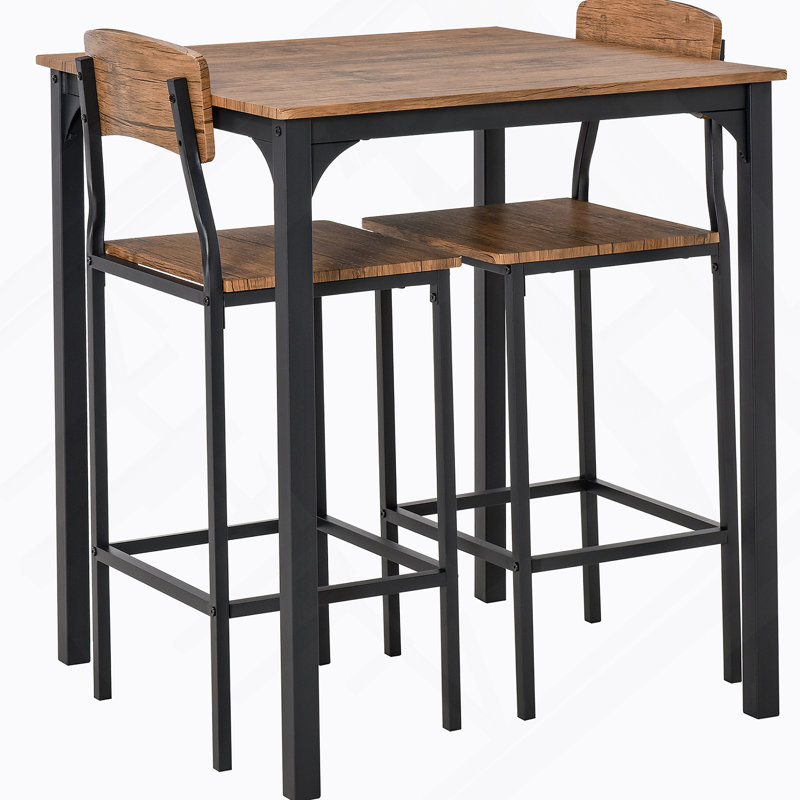 Ensemble de table de bar 3 pièces, ensemble de table de salle à manger à hauteur de comptoir industriel, Noir