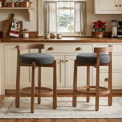 Clayt Mid Century Modern Bar Stool 26.5" Counter Stool Upholstered Barstool with Solid Back and Wood Legs Bar Chair for Kitchen Island Dining Room