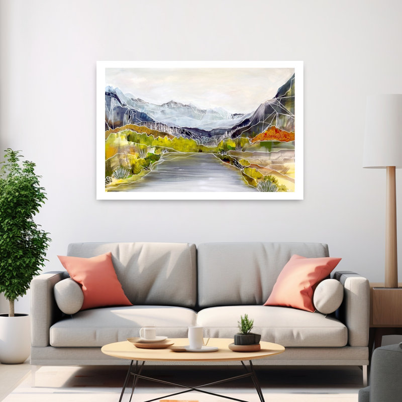 «Geometric River Valley», art géométrique coloré abstrait forêt d'automne, H 40 po x l 60 po