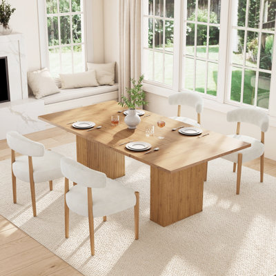Ensemble de table de salle à manger de style campagnard 78,74 po avec chaises rembourrées en tissu 4/6 po, base de rangement cachée, bois d'hévéa rectangulaire pour la maison, la salle à manger et la cuisine
