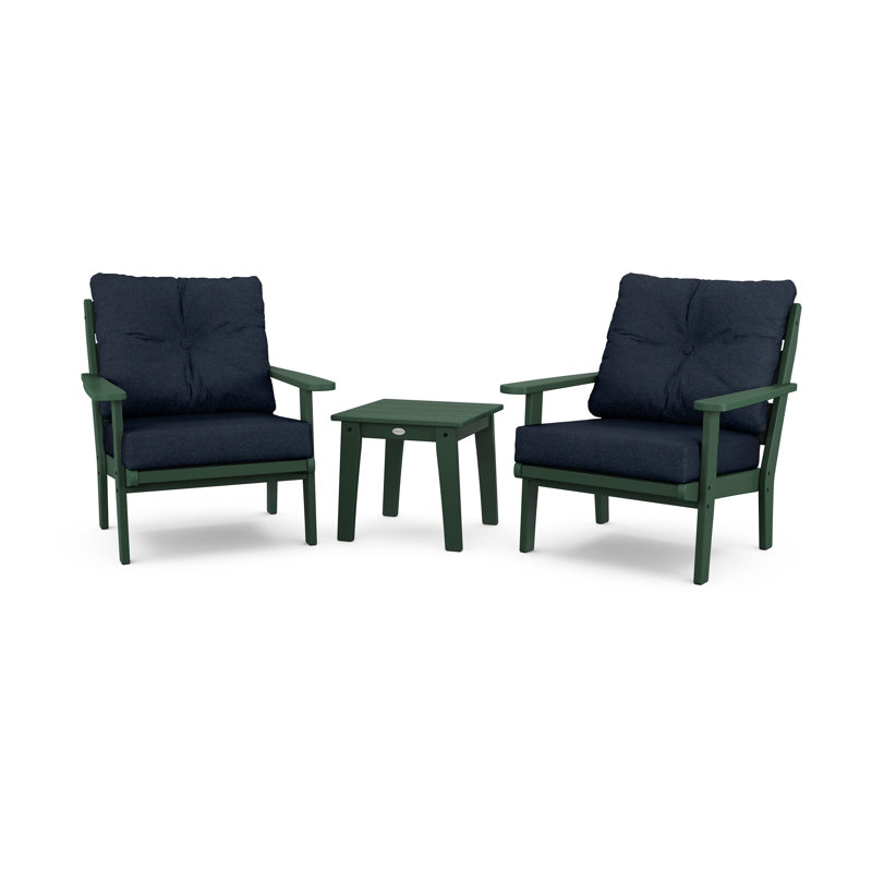 Lakeside 3-Piece Deep Seating Chair Set, Green, Marine Indigo