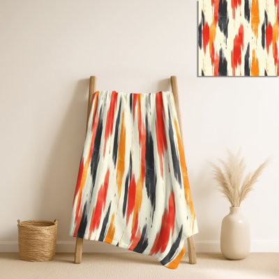 Red And Orange Minimal Ikat – Contemporary Warm Blanket, Minimalist Cozy Throw