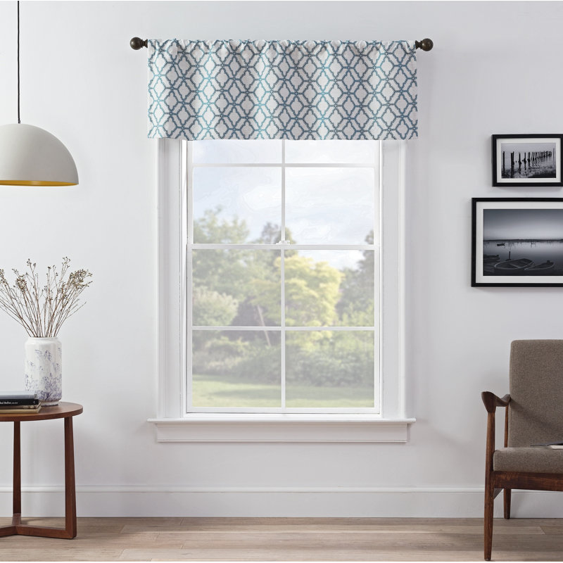 Blue Lattice Pattern Blackout Rod Pocket Valance