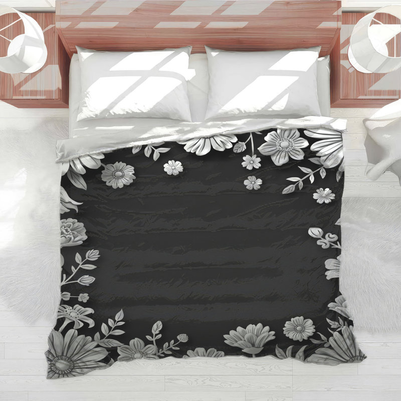 Black Floral Border Comforter, King