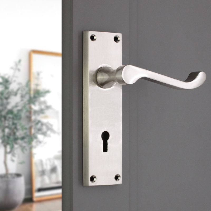 Victorian Scroll Lock Lever Handle 150mm Satin Nickel