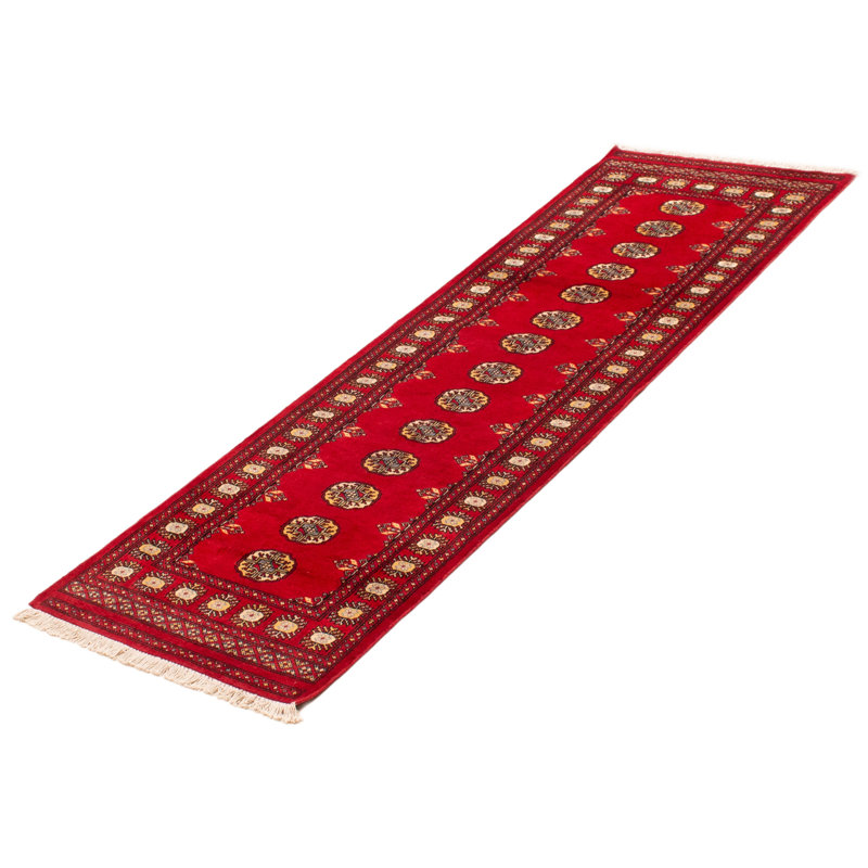 Tapis unique en laine noué à la main Bokhara rouge de 2 pi 7 po x 8 pi 3 po Peshawar