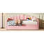Lit de jour simple rose rembourré en velours doux, avec couchette escamotable, et type - C de charge, et poches latérales pour livres