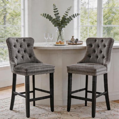 Contemporary Velvet Counter Height Bar Stools (Set of 2)