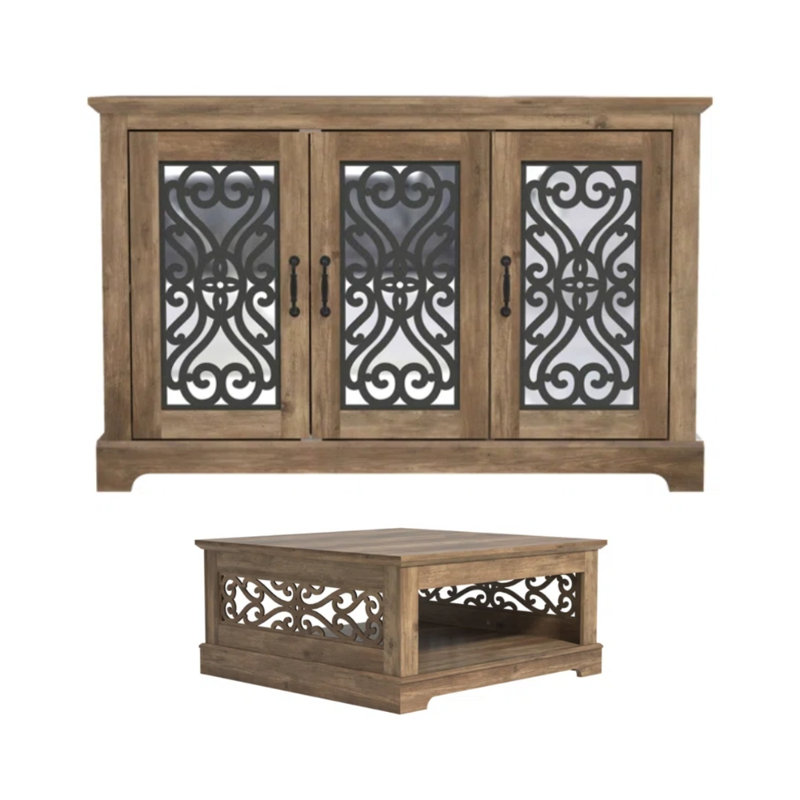 Ensemble de salon et buffet de 2 pièces Korbin, Knotty Oak, Chêne noueux