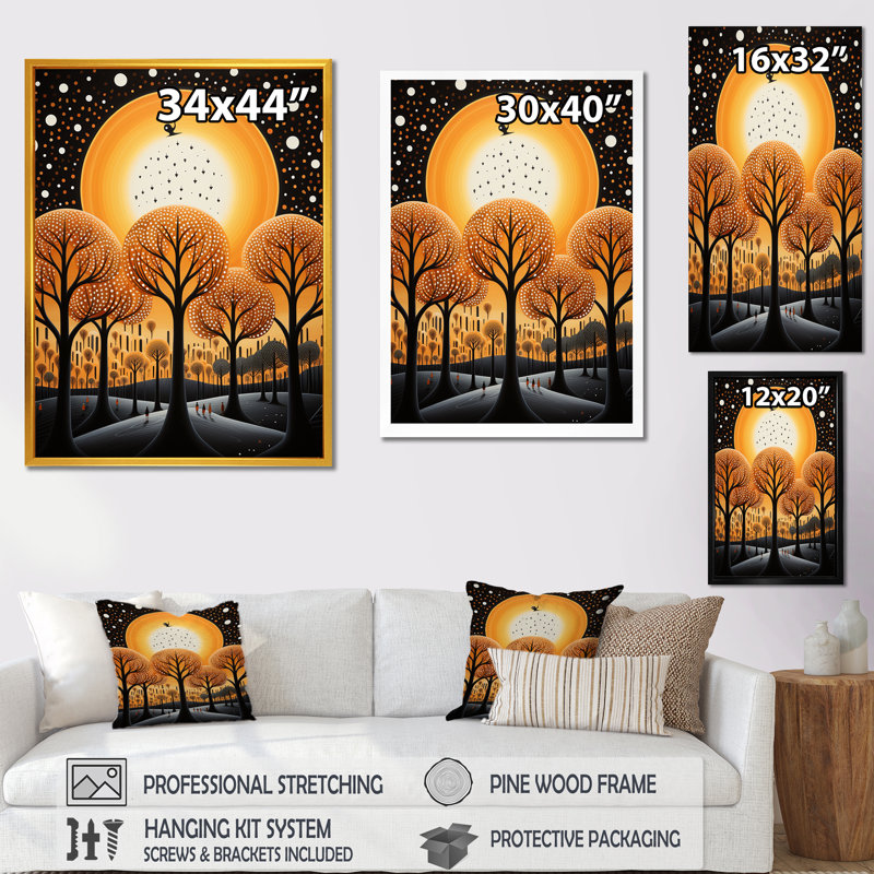 Forêt noire au clair de lune - art mural arbre, Cadre simple noir, H 20 po x l 12 po x P 1 po
