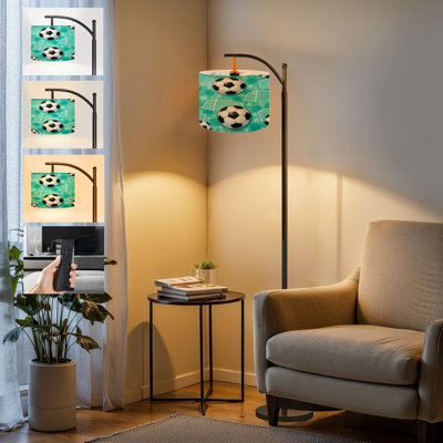  Lampe sur pied arc noir blanc ballons de soccer filets de but grand turquoise moderne debout sur pied abat-jour réglable en lin 3 températures de couleur