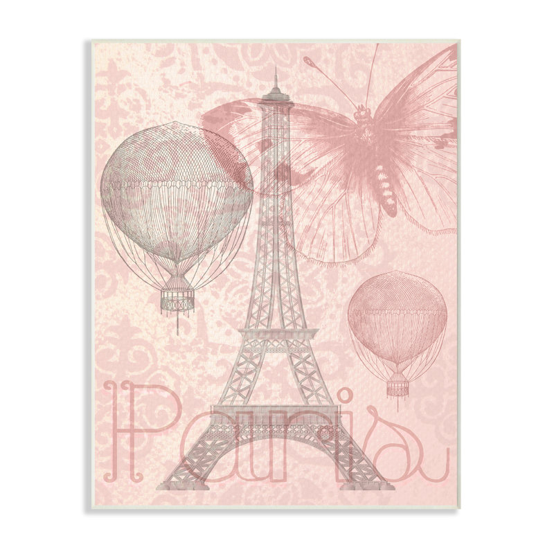 Reproduction d’art encadrée « Hot Air Balloon » avec une tour Eiffel, H 19 po x l 13 po, Plaque murale