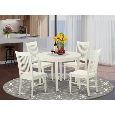 Ensemble de mobilier de salle à manger 5 pièces comprenant une table de cuisine ronde et 4 chaises de salle à manger, lin blanc