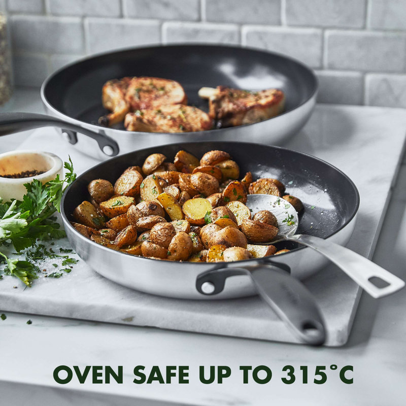 GreenPan Venice Pro Noir Tri-Ply Stainless Steel Healthy Ceramic Nonstick 8" and 10" Frying Pan Skillet Set - Thumbnail 5