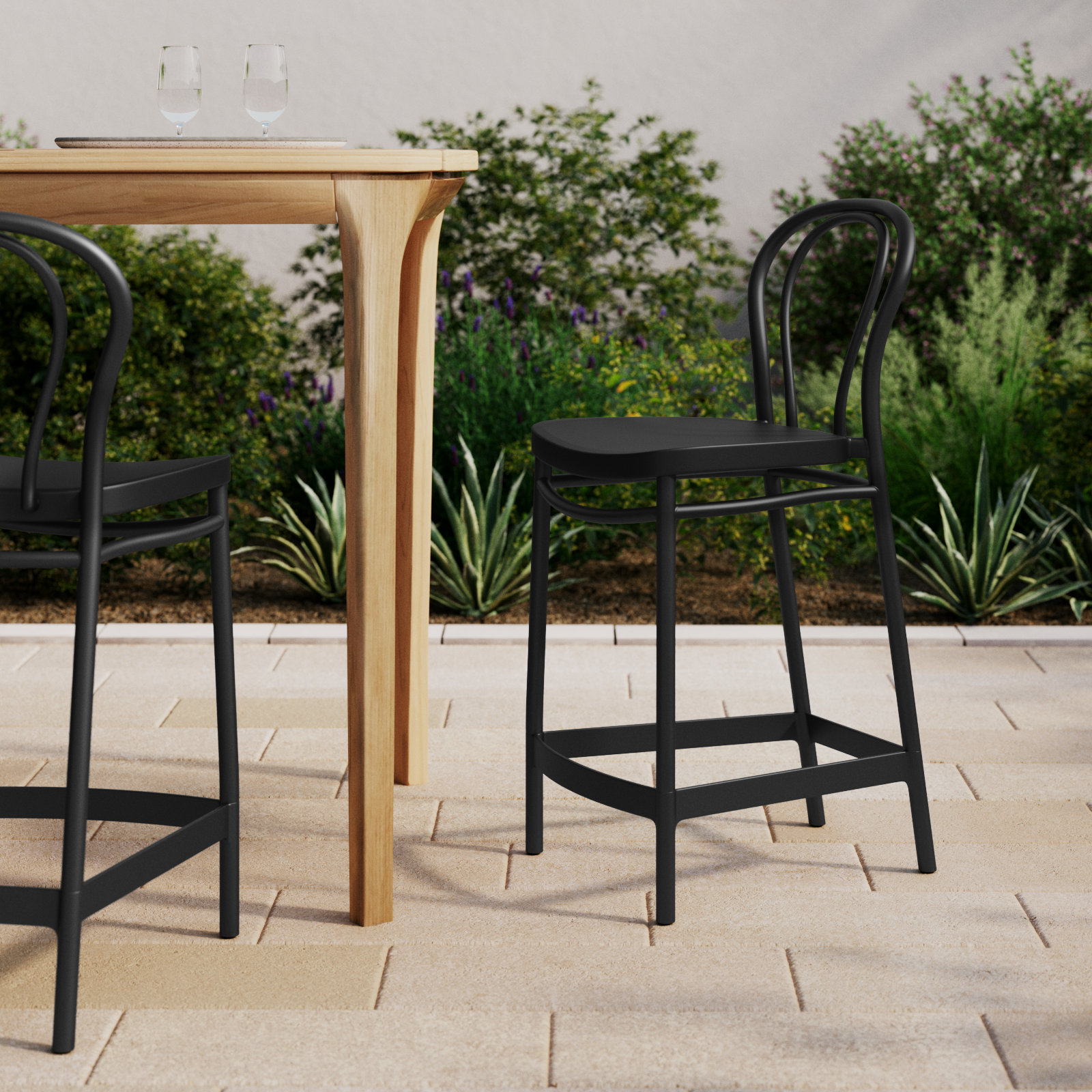 Farrah Patio Bar Stool, Black, Counter Stool (25.6" Seat Height)