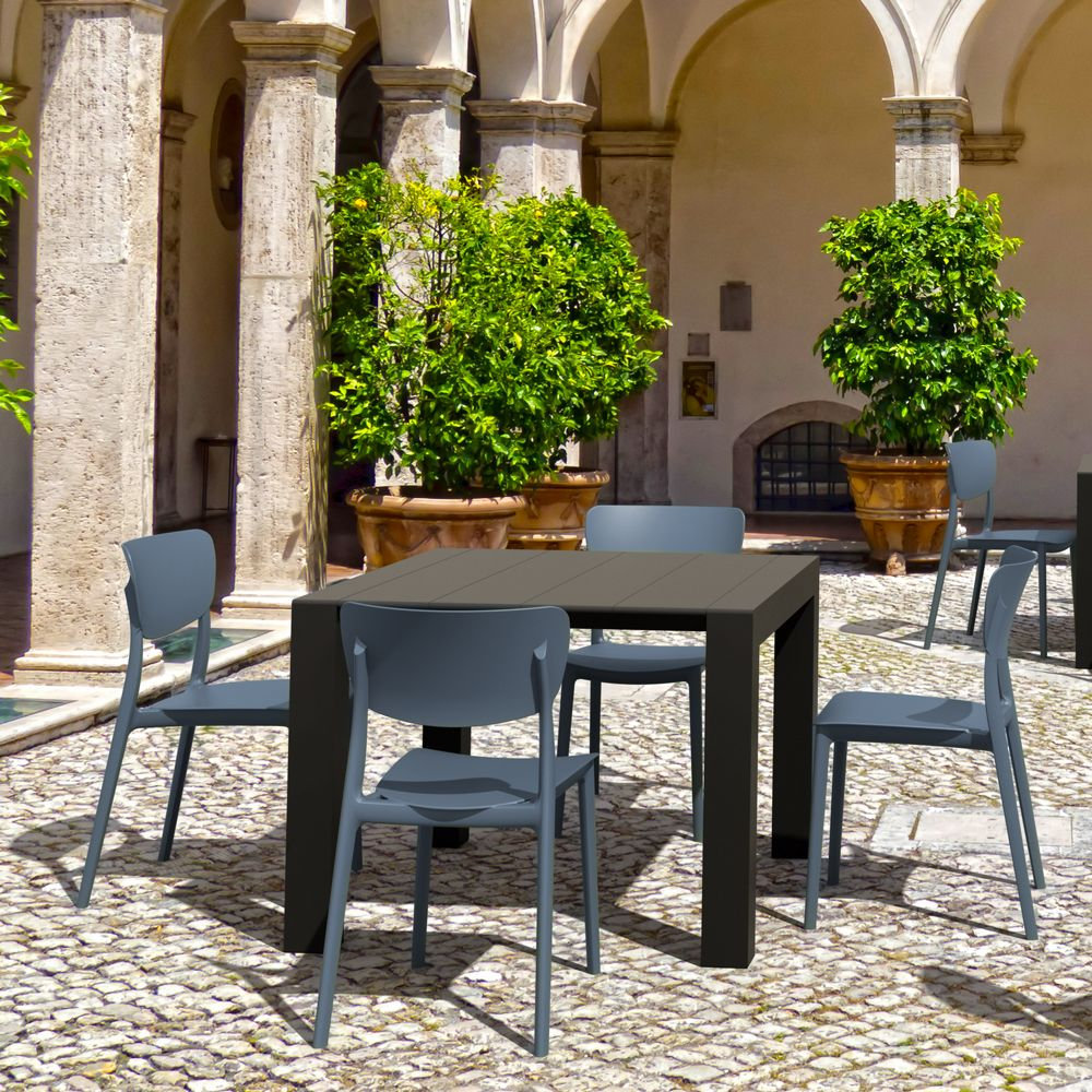 Farrah Stackable Patio Side Chair, Dark Gray