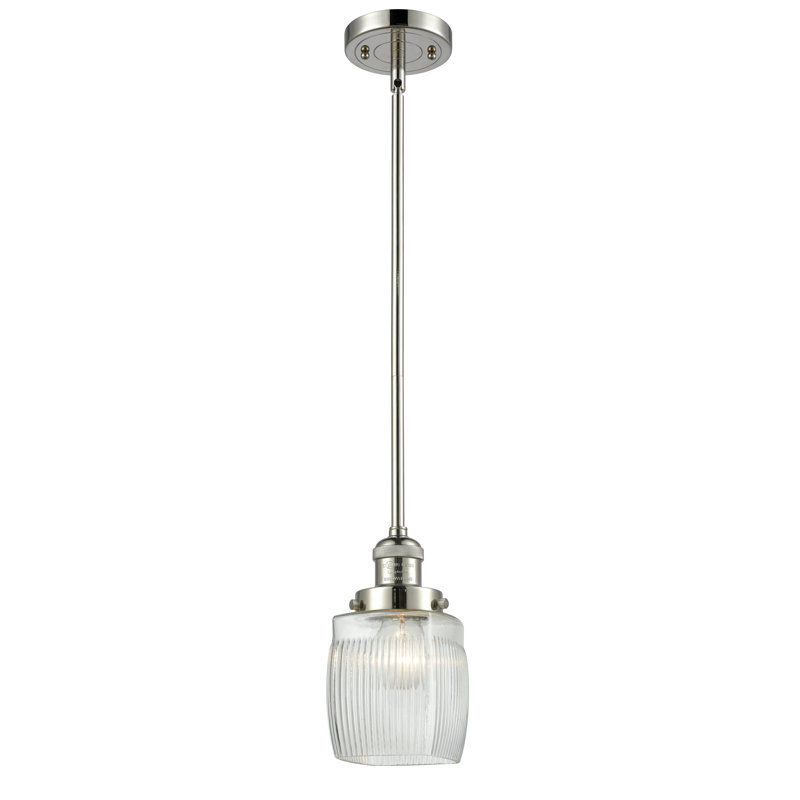 Luminaire suspendu cylindrique à 1 lumière Mireya, Ampoule DEL 6 watts Vinage, Nickel poli, Halophane transparent