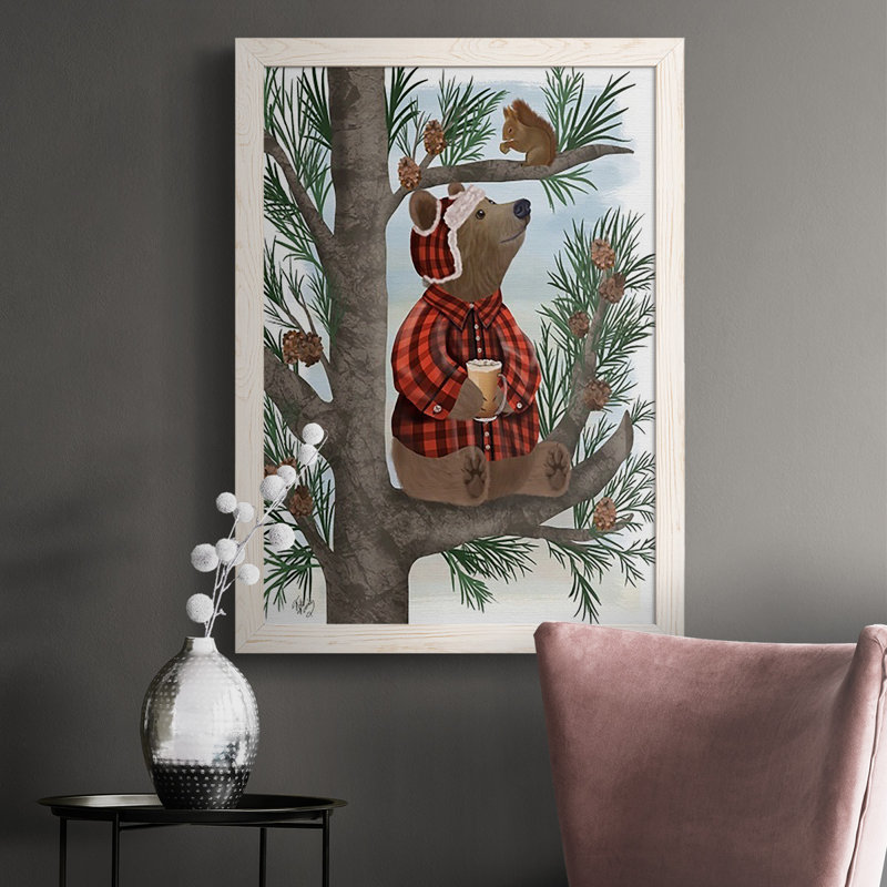 Lumberjack Bear Pine Tree Coffee Break, Blanc, H 37,5 po x l 27,5 po x P 1 po