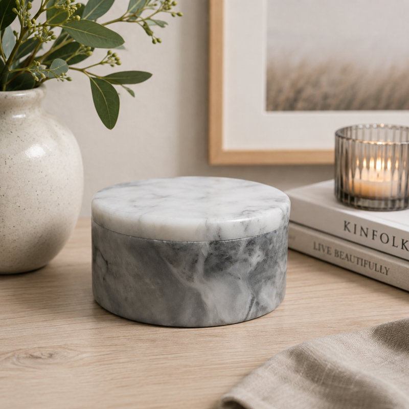 Round Marble Keepsake Box – Badal Gray