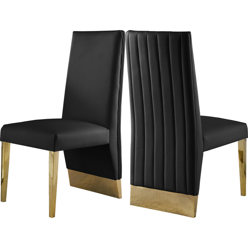 Chaise d'appoint rembourrée Elia, Cuir végétalien noir, Or
