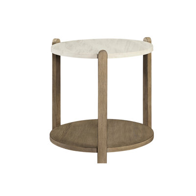 Compact Round Toffee Stone End Table, Blending Natural Grace And Craft, For Everyday Function, Versatile In Living Bedroom Zones, 25 Inches Wide, 25.06 High Top Table Toffee, Wood Construction, Ideal