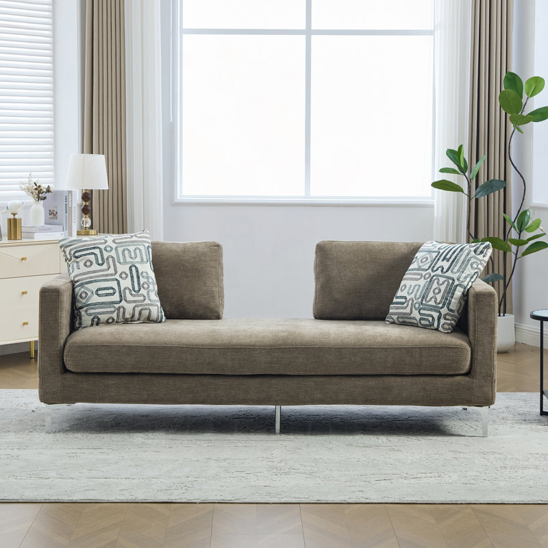Canapé 77,5 po en chenille 77 po avec 4 coussins et un dossier ouvert, taupe Chenille