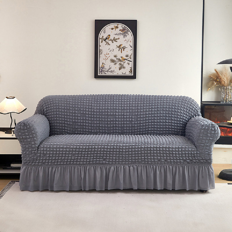 Housse extensible texturée à volants pour jupe de lit, Tissu gris, H 40 po x l 118 po x P 39 po