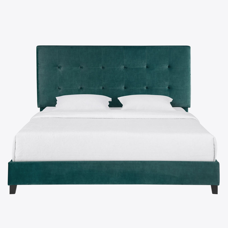 Artrina Upholstered Tufted Platform Bed, King, Green