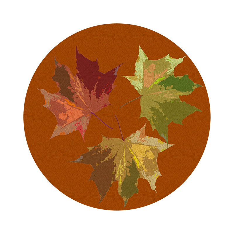 Autumn Leaves Rust Vegan Leather Round Coasters, Rust
