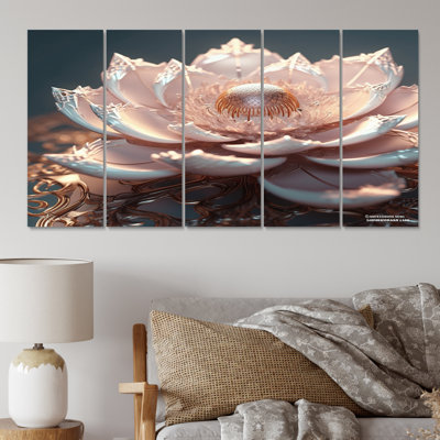 «Pink Blossoming Glam Lotus With Core IV», reproduction sur toile Lotus - 5 panneaux égaux