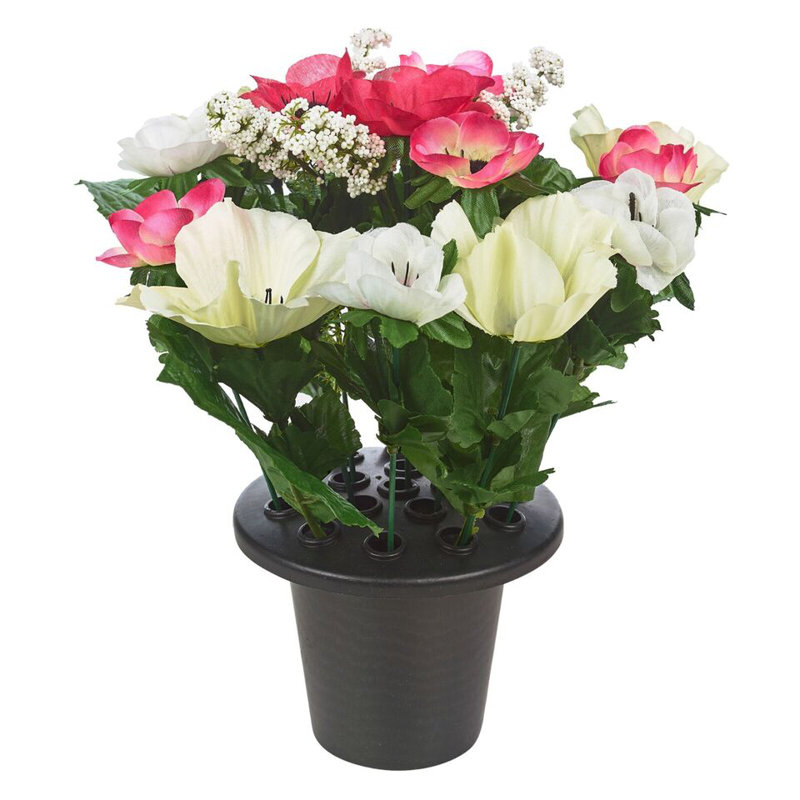 30cm Faux Flower Plant, Anemone Red & White Mix