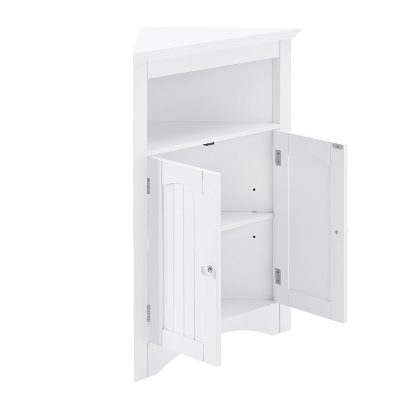 Armoire d'angle avec portes et tablettes pour salle de bain ou salon, Blanc
