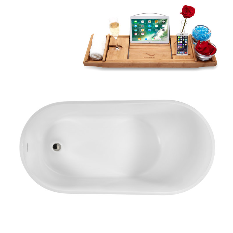 Baignoire autoportante 55 po blanc brillant avec drain interne Streamline